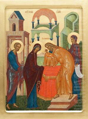 handpainted icon of the Meeting of the Lord
