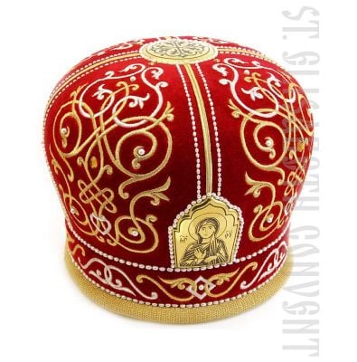 Red Orthodox Handmade Mitre for Bishop or Archpriest