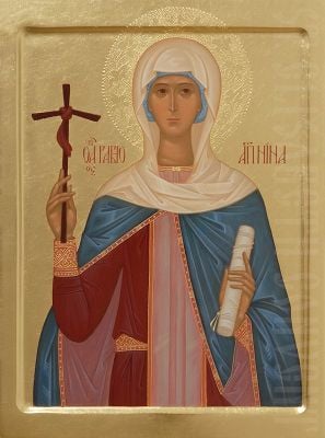 Painted icon of St Nina chiselled