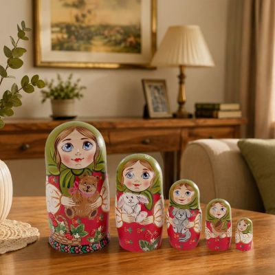 painted nesting dolls with animals