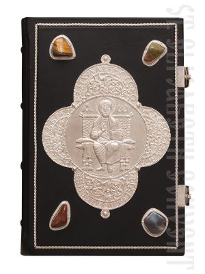 Orthodox Worship Epistle Book Cover, black leather and silver