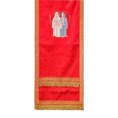 Icon stand cover with saints embroidery red church silk