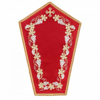 Red church napkin for cross with embroidered grapes and cross