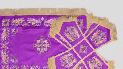 purple chalice covers and veil with embroidery