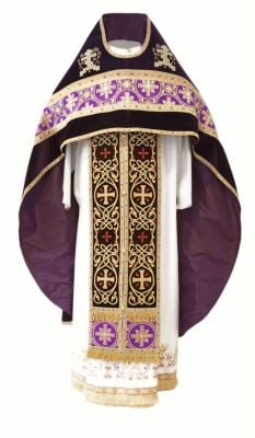 purple embroidered vestment