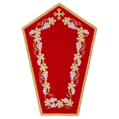 red velvet cross napkin with embroiedred grapes and cross