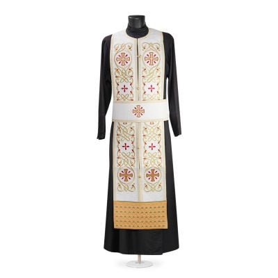 White Greek-style priest vestment with embroidery and sewn crosses