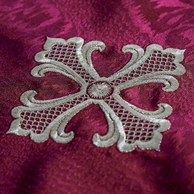 Burgundy altar cover with embroidered ornament holy and crosses