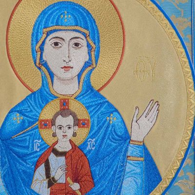 Blue analogion Cover with Medallion of the Theotokos 