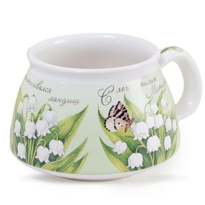 Handmade cup and saucer with lilies-of-tge-valley