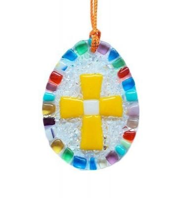glass easter egg cross pendant