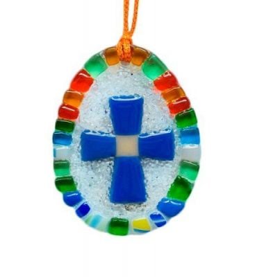 glass easter egg cross pendant