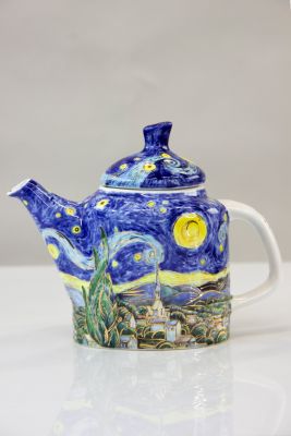 ceramic teapot with starry night image