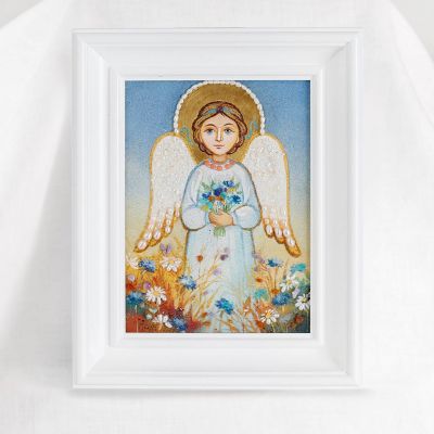 handmade from grounded semiprecious stones picture of an angel