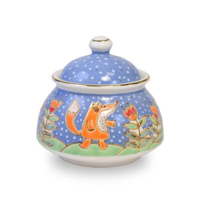 sugar bowl with foxes in the garden 