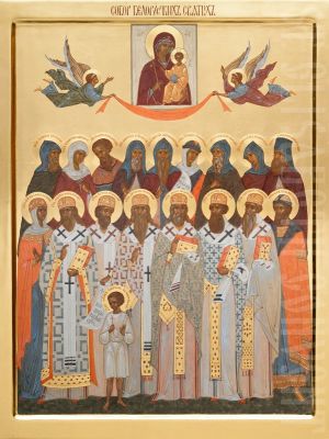 full-figure painted icon of the Synaxis of Belarusian Saints