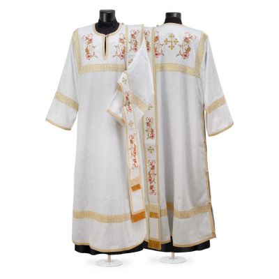 white deacon vestment with embroidered poppies