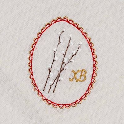white linen Easter cloth with embroidery