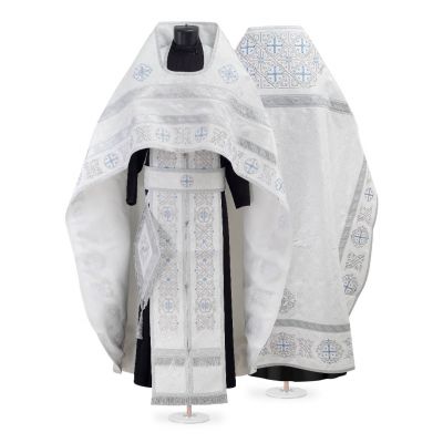 Russian Style Priest Vestment with Paschal Embroidery (Blue and Silver Threads)