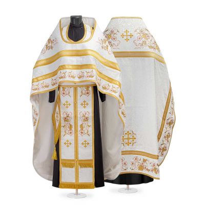 white Russian-style priest vestment with poppies embroidery