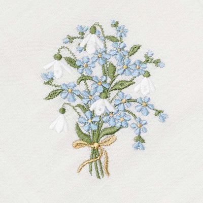 Easter Table Napkin with Embroidered Bouquet of Spring Flowers