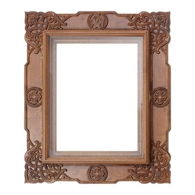Hand carved icon case kiot with Seraphim and ornaments