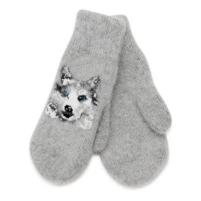 wool knitted mittens with wolves