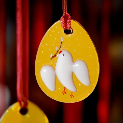stained glass hanging dove yellow