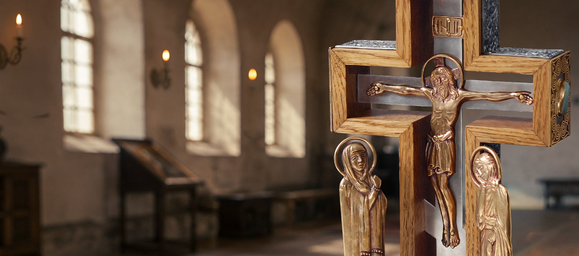 Handmade Wooden and Bronze Golgotha