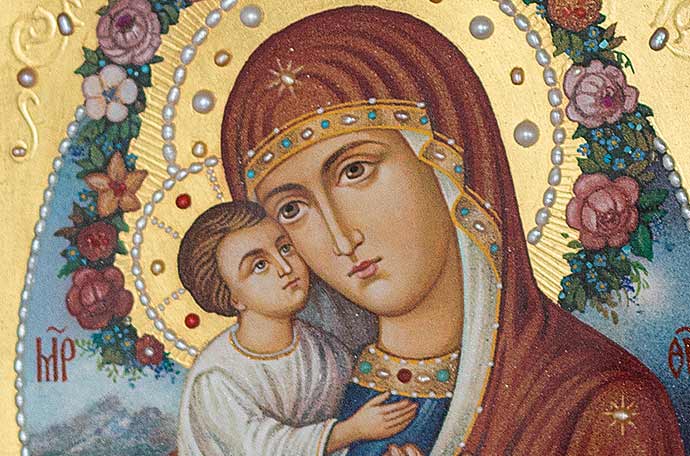 crushed semi-precious stones icon of the Theotokos