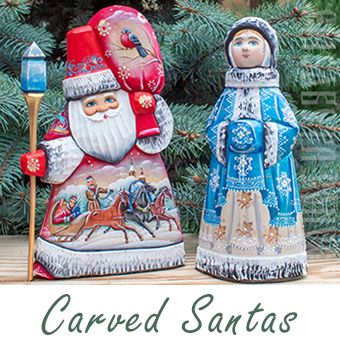 hand-carved Santas banner