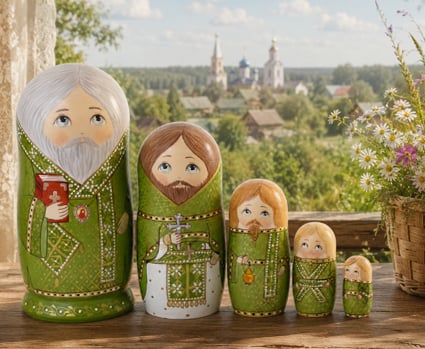 handmade wooden clergy nesting dolls