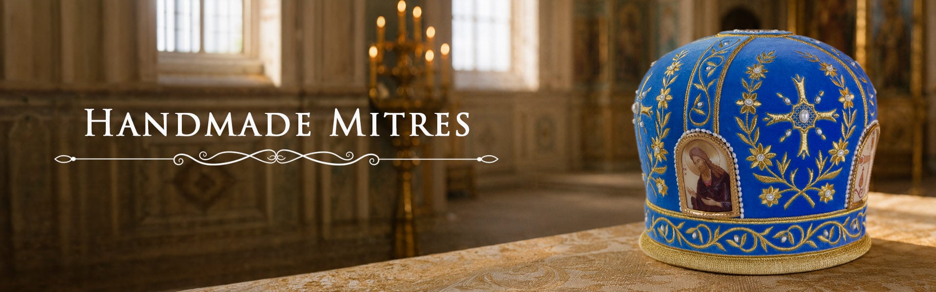 Velvete blue handmade mitres